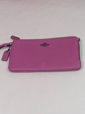 Coach Mauve Pebble Leather Double Zip Wristlet Wallet 54032
